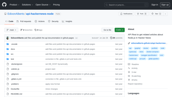 HackerNews Node's website screenshot