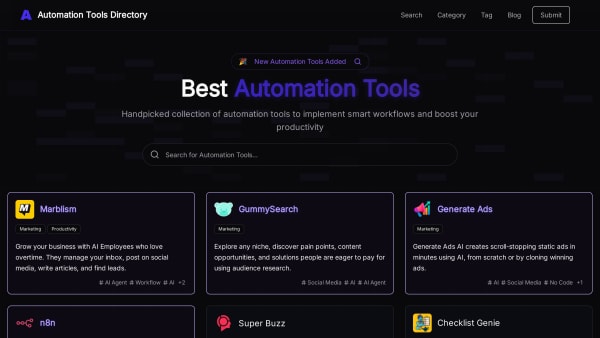 Automation Tools Directory's website screenshot