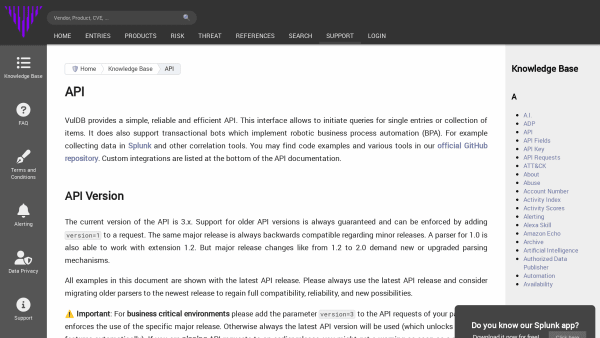 VulDB's website screenshot