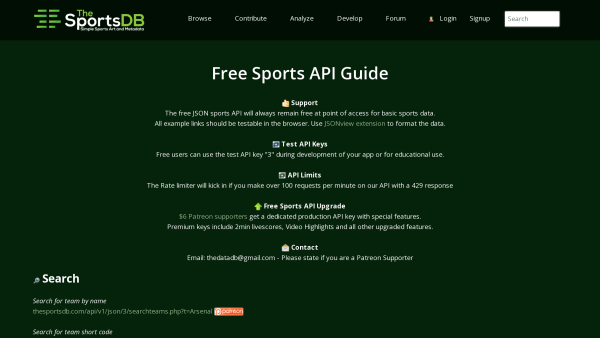 TheSportsDB's website screenshot