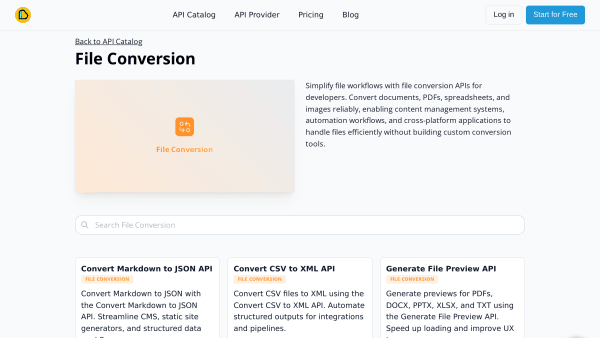 File Conversions API's website screenshot