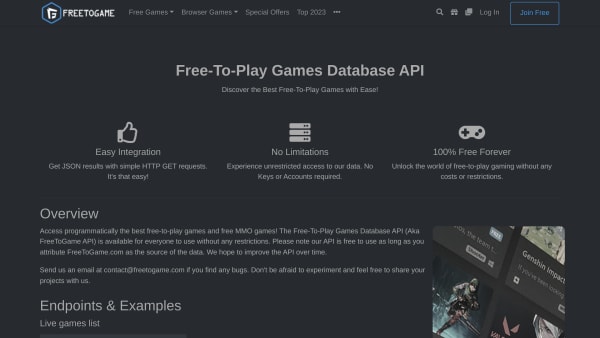 FreeToGame's website screenshot