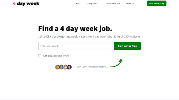 4 day week's website screenshot