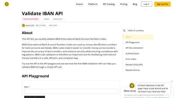 Validate IBAN API 's website screenshot