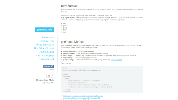 Forismatic's website screenshot