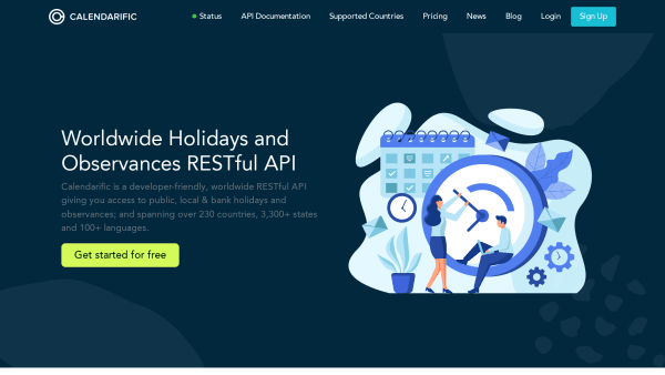 Calendarific's website screenshot