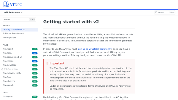 VirusTotal's website screenshot