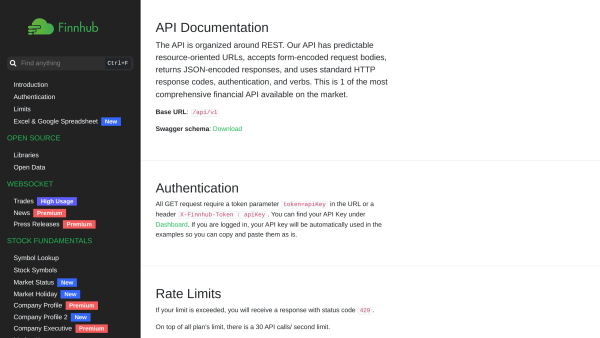 Finnhub's website screenshot