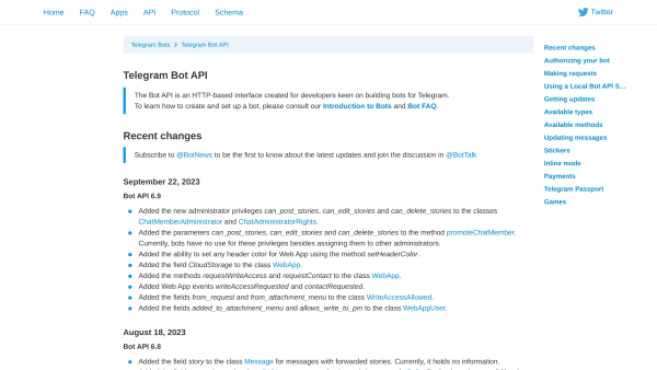 Telegram Bot's website screenshot