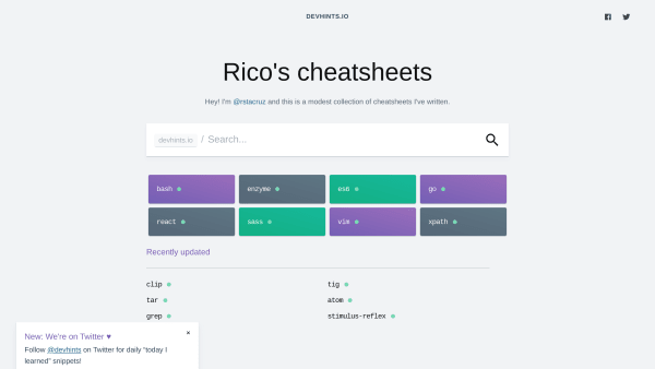 Devhints's website screenshot