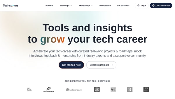 Techstarta's website screenshot