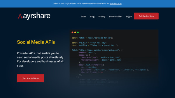 Ayrshare's website screenshot