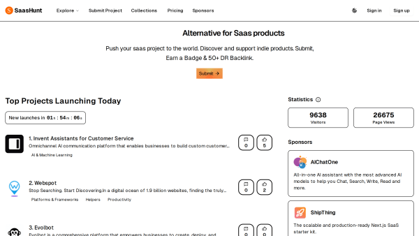 SaaSHunt's website screenshot