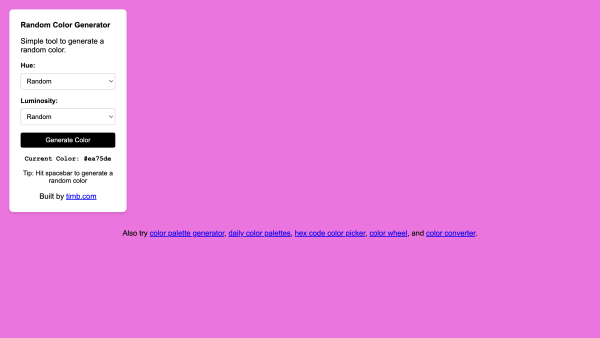 Random Color's website screenshot