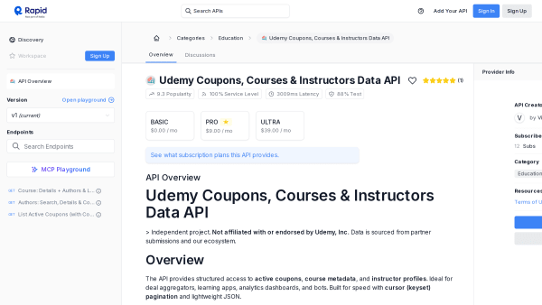 Udemy Coupons, Courses & Instructors Data's website screenshot