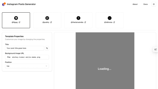 Instagram Posts Generator's website screenshot