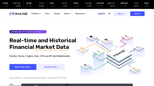 Finage's website screenshot