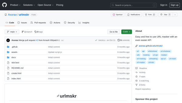 Urlmskr's website screenshot