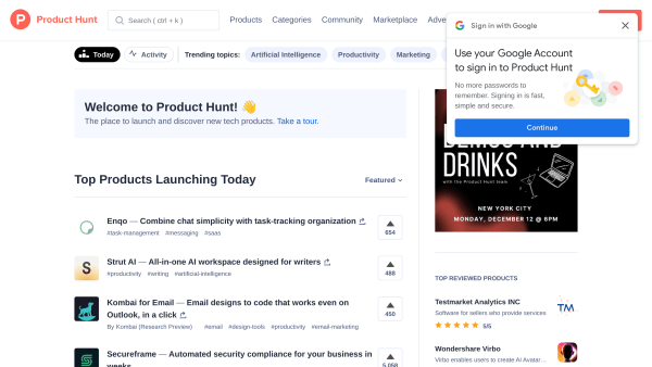 Product Hunt's website screenshot