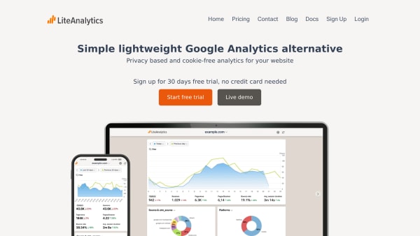 Lite Analytics's website screenshot