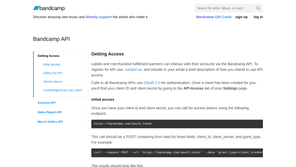 Bandcamp's website screenshot