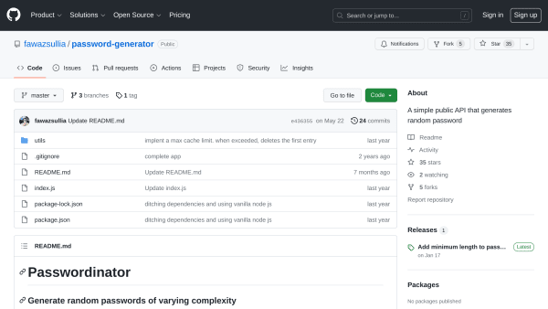 Passwordinator's website screenshot