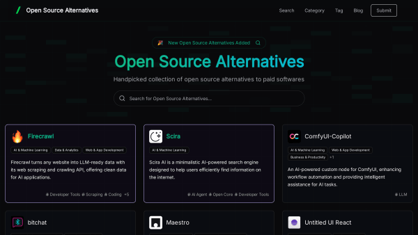 Open Source Alternatives's website screenshot