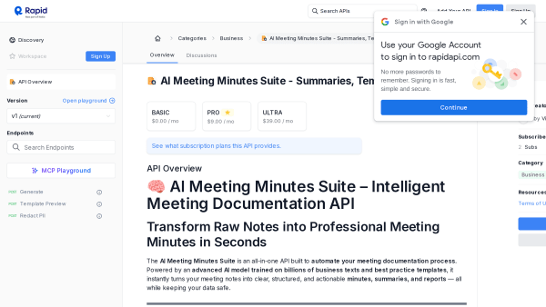 AI Meeting Minutes Suite's website screenshot