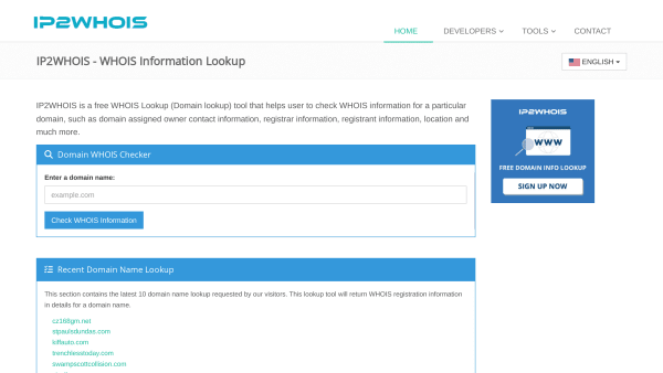IP2WHOIS Information Lookup's website screenshot