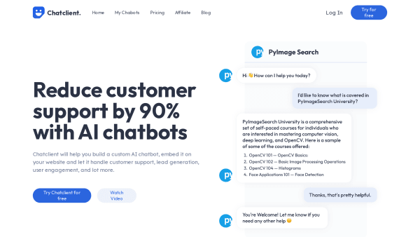 Chatclient AI's website screenshot