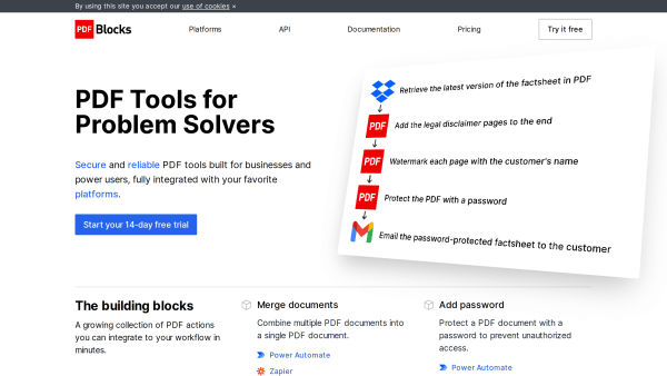 Pdfblocks's website screenshot