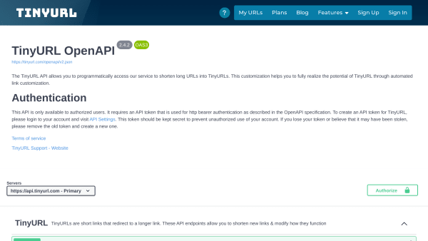 TinyURL's website screenshot