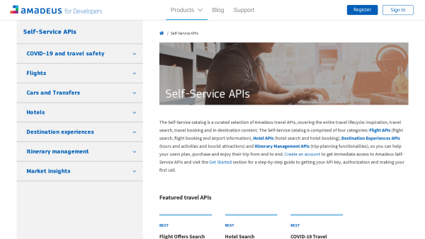 Amadeus for Developers's website screenshot