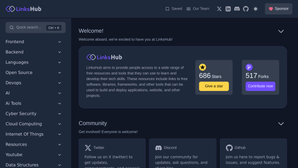 LinksHub's website screenshot