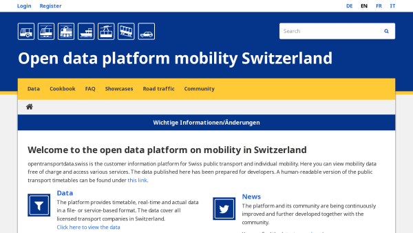 Transport for Switzerland's website screenshot