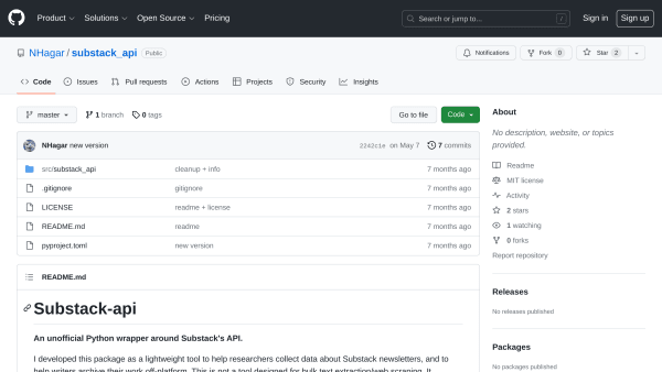 Substack API Wrapper's website screenshot