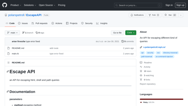 Escape's website screenshot