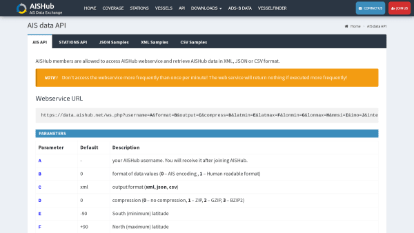 AIS Hub's website screenshot