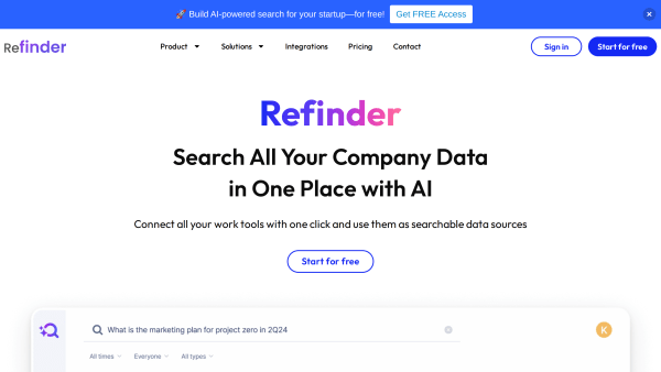 Refinder AI's website screenshot