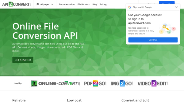 Api2Convert's website screenshot