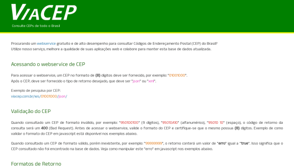 ViaCep's website screenshot
