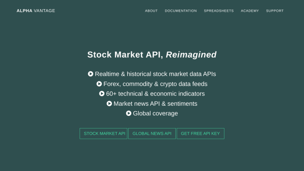 Alpha Vantage's website screenshot