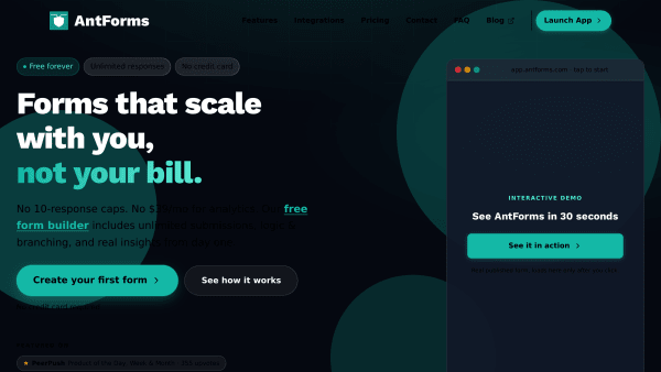 AntForms's website screenshot