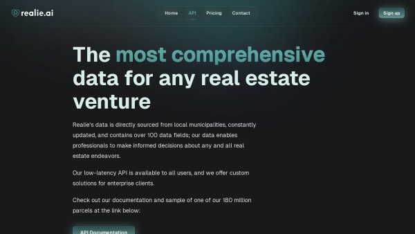 Realie Property Data API's website screenshot