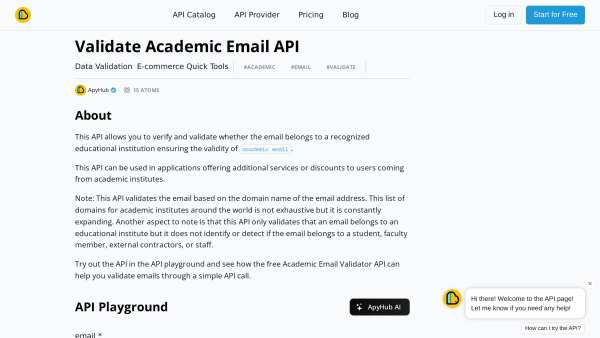 Academic Email API's website screenshot