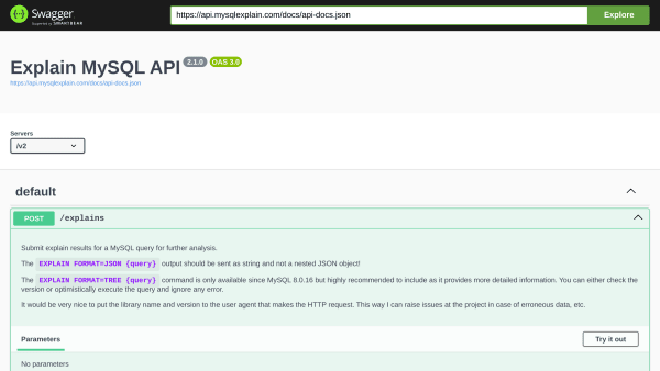 MySQL Visual EXPLAIN's website screenshot