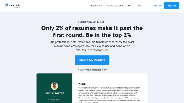 Resume.io's website screenshot