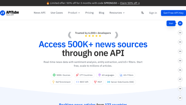 APITube News API's website screenshot