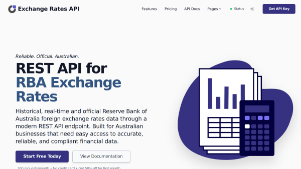 RBA Exchange Rates API's website screenshot