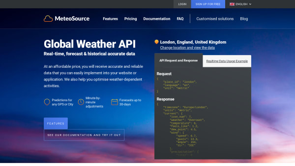 Meteosource's website screenshot